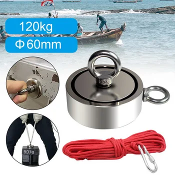 

Salvage magnet+6/10m salvage rope Strong Powerful Round Neodymium Magnet hook salvage magnet sea Fishing equipment