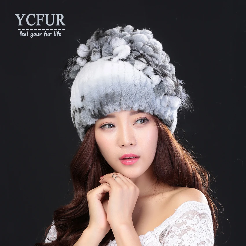 YC Fur зимняя шапка s шапки бини женские Прошитые полосы Настоящий мех кролика шапка женская мягкая теплая натуральный мех шапочки для дам