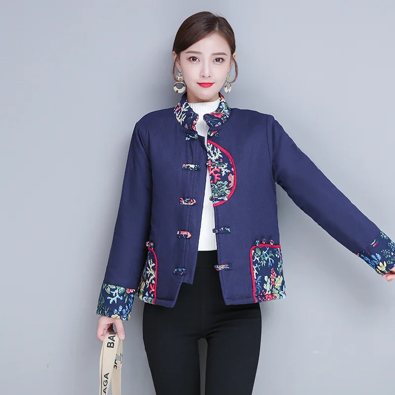 

E5358 Feimina 2019 New Style Ethnic-Style Contrast Color Retro Frog Cotton Coat Dissection Has in Thick Cotton-padded Clothes