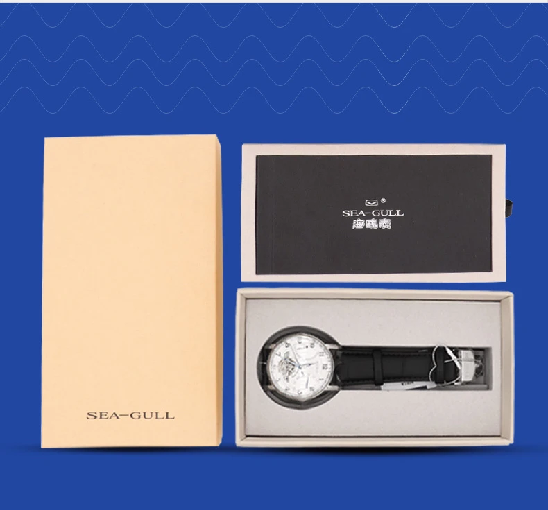 Seagull мужские часы Бизнес Мода машины синий простой водонепроницаемый кожаный Пряжка золото и серебро пара стол 1014K