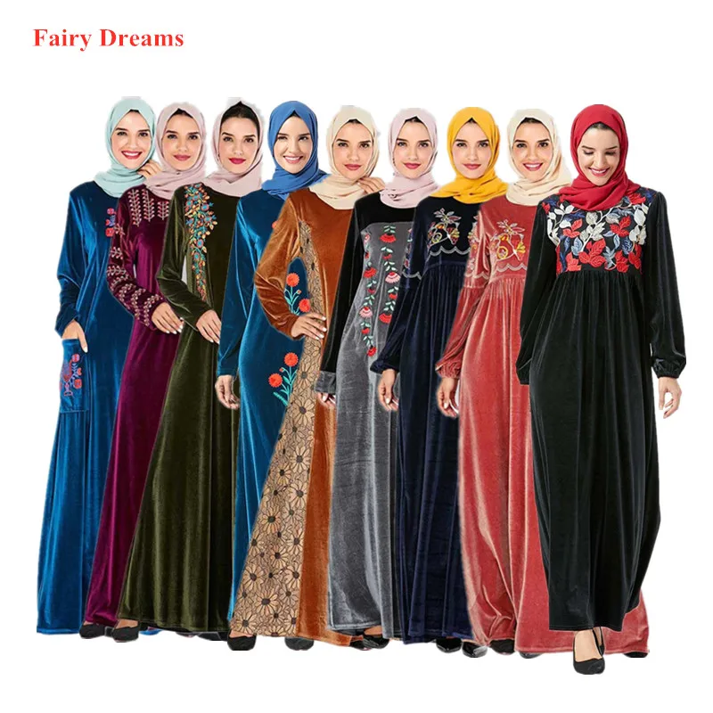 Женская бархатная одежда abaya Mujer Pakistan Дубай Турция мусульманская вышивка кафтан