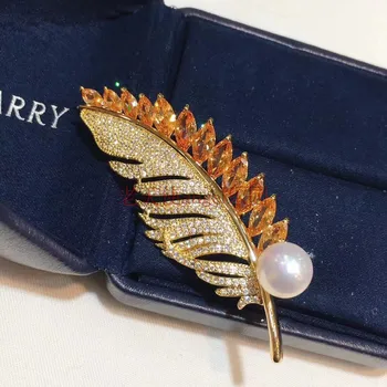 

KingDeng Natural Pearl Brooches Zircon Copper Feather Brooch Women Jewelry Enamel Pins Lapel Pin Bling Cute Luxury Accessories