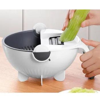 

Multi Manual Slicer Rotate Vegetable Cutter With Drain Basket Multi-function Kitchen Veggie Shredder Grater Slicer Free Peeler