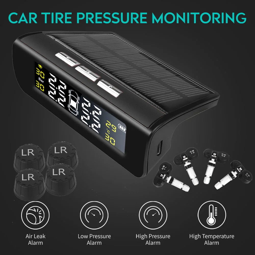 Vehemo Мониторинг давления в шинах автомобиля внешний/Встроенный датчик USB TPMS высокая температура сигнализации ЖК-дисплей в реальном времени дисплей транспортных средств