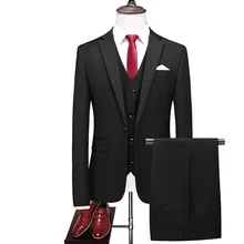 2020 Nieuwe Collectie Ochtend Pak Bruiloft Kostuums Voor Mannen Beste Man Drie Peices Suits (Jas + Broek + vest) custom Made Zwarte Pakken