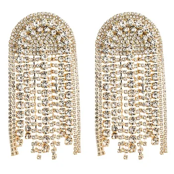 

Elegant Bright Crystal Tassel Statement Earrings for Woman Luxury Shiny Rhinestone Long Chain Fringed Brincos Romantic Earrings