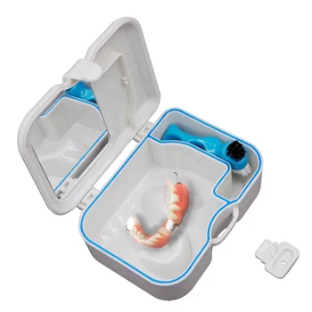 

1 brush+1denture box False Teeth Storage Box Denture Cleaning Brush Denture Storage Box Denture Brush PP Material gray