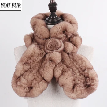 

2020 New Women Warm Soft Real Rex Rabbit Fur Scarf 100% Natural Rex Rabbit Fur Ring Muffler Lady Knitted Rex Rabbit Fur Scarves