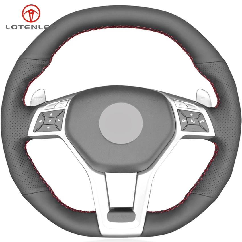 Lqtenleo Nero Del Cuoio Genuino Fai Da Te Car Steering Wheel Cover Per Mercedes-Benz A45 Cla45 C63 E63 Cls63 Slk55 Sl 63 65 Gla45 Amg