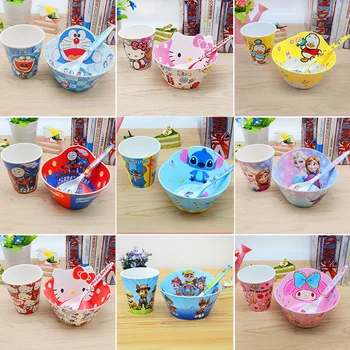 

3pc/set baby cartoon Melamine Bowls spoons and cups Kid anti-broken food feeding products