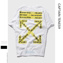 Short Sleeve Yellow Warning Strip Printing Student Lovers Loose Short Sleeve T-shirts Short Sleeve Yellow Warning Strip Printing Student Lovers Loose Short Sleeve T-shirts