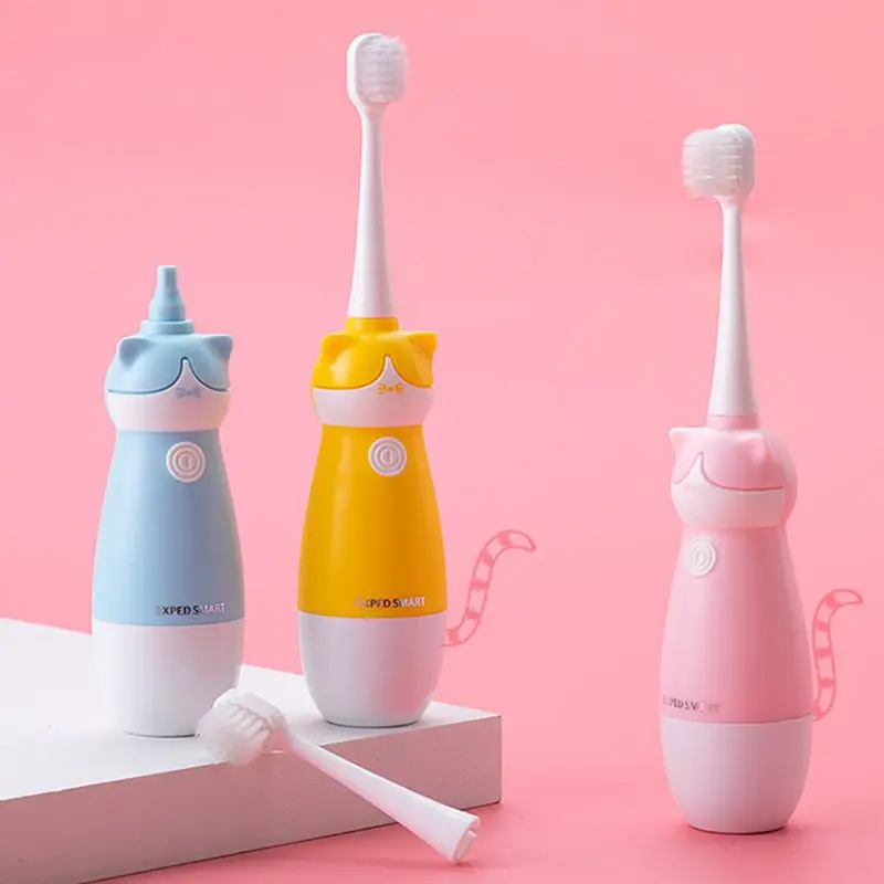 YAS 1 комплект Детская электрическая зубная щетка с рисунком из мультфильма с 2 головками водонепроницаемые милые животные для маленьких