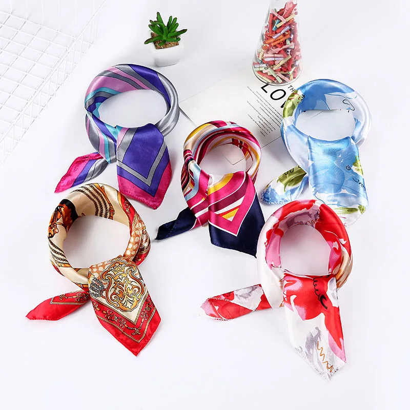 

50*50cm New Women Scarf Small High Soft Squares Decorative Multi-functional Pattern Print Head Silk Scarf Fashion Ladies Scarves