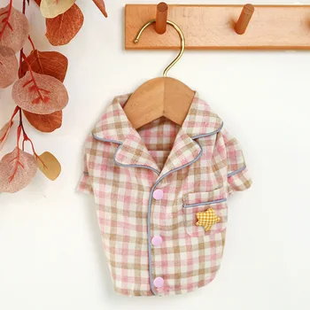 

Cardigan Shirts with Button Warm Dog Clothes for Autumn Newest Small Puppydog Pajamas with Star Printed Plaid Pajamas for Dog