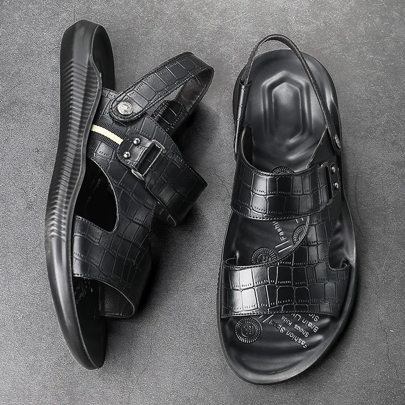 

Men's Summer New Leather Sandals Men's Casual Beach Shoes Non-slip Slippers Two Sandals Men Sandals Leather Men Sandal Shoes