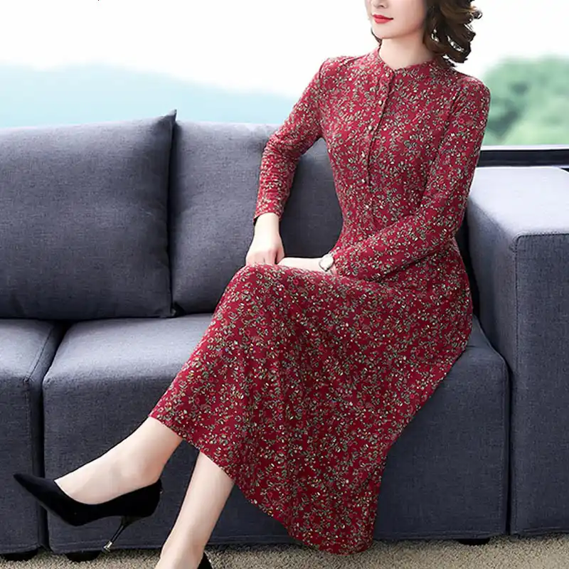 Long sleeve dresses for the elderly Clearance