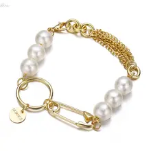 AOMU новые трендовые жемчужные браслеты для женщин Золотая цветная скрепка для Бумаги Круглые очаровательные браслеты браслет из цепочек модные ювелирные изделия