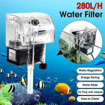 

300L/H Aquarium Filter Adjustable Mini Pump Hang-on Aquarium Waterfall Filter with 2 Green Sponge for 2 to 3 cm Thick Ponds