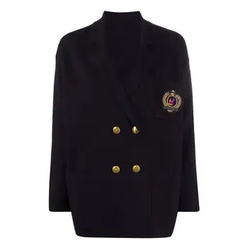 

Women Sweater 2020 Spring New Loose Lapel Long Sleeve Logo Double-Breasted Knit Blazer Cardigan