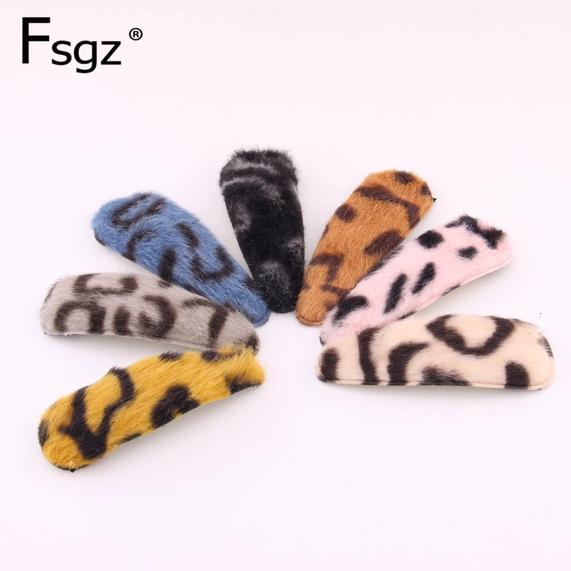 

Geometric Hairpins For Women Hairy Ornament Headwear Imitation Mink Hair Leopard Pattern Rectangle Waterdrop Hair Clips 5 PCS