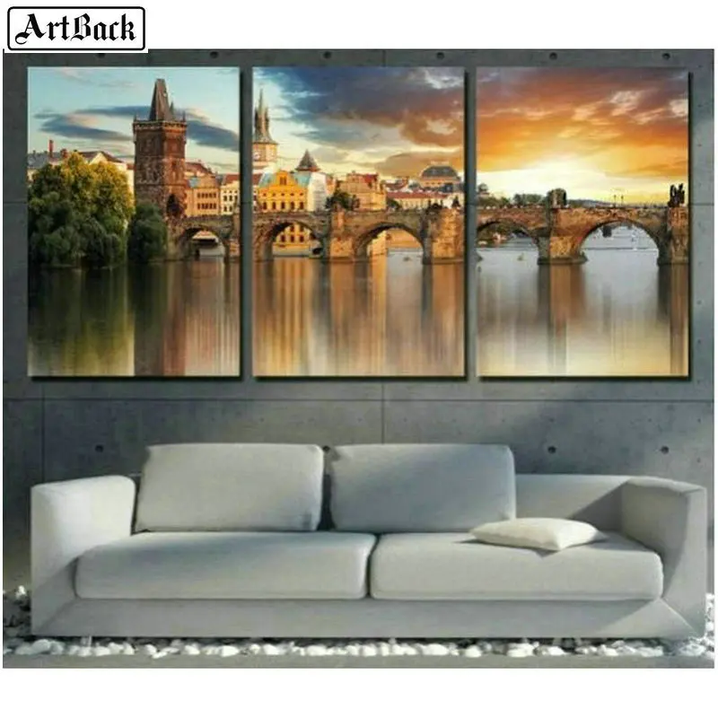 

Three spells Diamond painting bridge Sunset full square drill scenery 5d diamond mosaic crafts embroidery home decoration