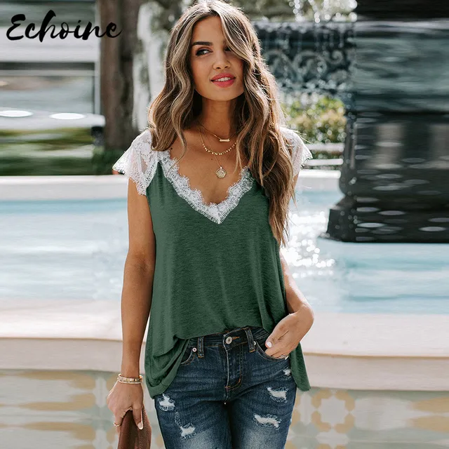 Solid Lace Short Sleeve Loose T Shirt Women » Weftkart