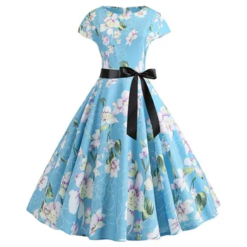 

Hepburn Style Print Summer Dress Vintage Elegant Midi DressWomen Rockabilly Dress Robe Femme Casual Floral Office Party Vestidos