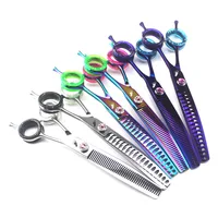 7 inch curved shears Professional 440c pet dog grooming thinning curved scissors toothed blade shears thinning rate about 45% 1