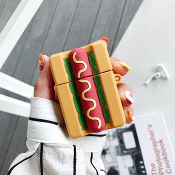 

2019 new arrival hotdog funny shape silicone bluetooth headset earphone cover for apple airpods charger case BIA445