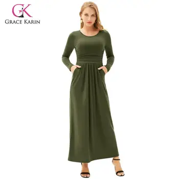 

Grace Kairn Women's Solid Maxi Soft Dress With Pockets Casual Autumn O-neck Long Sleeve Crew Neck Loose Fit Plus Size