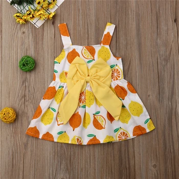 

2019 Summer Toddler Kids Baby Girls Lemon Printed Bow Dress Princess Strap Pageant Party Tutu Dresses Clothes