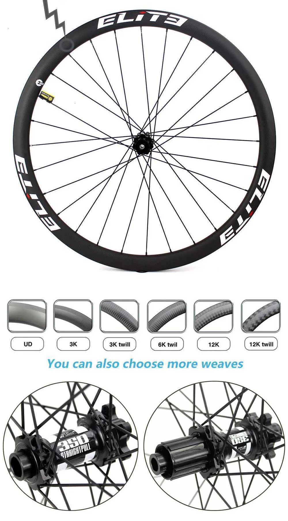 Sale Elite Road Carbon Disc Wheels Clincher 700c Wheelset DT Swiss 350 Hub 30 38 47 50 60 88mm 1423 Spoke Sapim Secure Lock Nipple 9