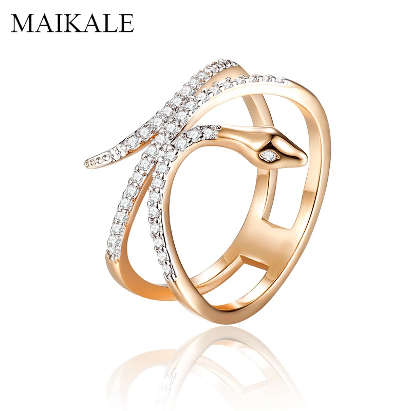 MAIKALE, уникальный дизайн, роскошные кольца в виде змейки, AAA Цирконий, Кобра, кольцо на палец, золото, серебро, большие кольца для женщин, панк, вечерние ювелирные изделия