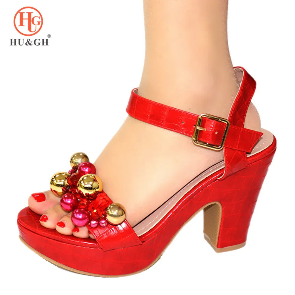 

2019 Latest Red Color Italian Women Sandals Shoes Decorated with Rhinestone Open Toe Sexy Ladies Shoes Party Wedding Shoes Pumps