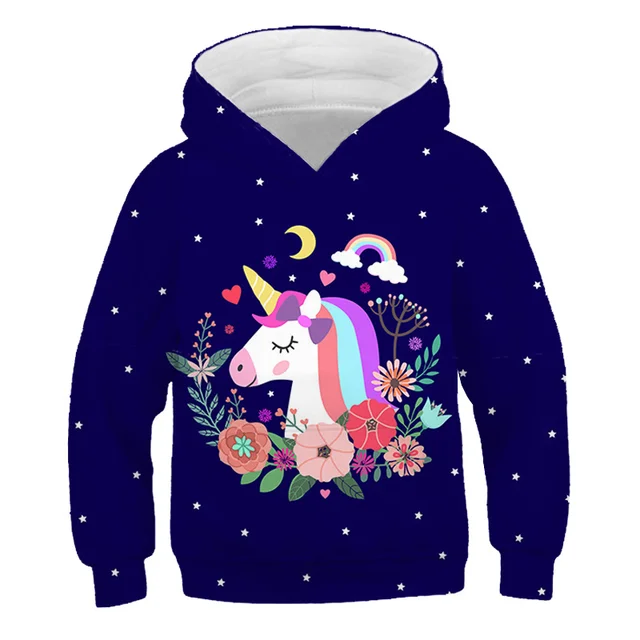 Girls Unicorn Hoodies 4 5 6 7 8 9 10 11 12 -14 Years Kids Sweatshirt Unicorn Hoodies Boys Hooded Autumn and Winter Girl Clothes Tzwy-13248