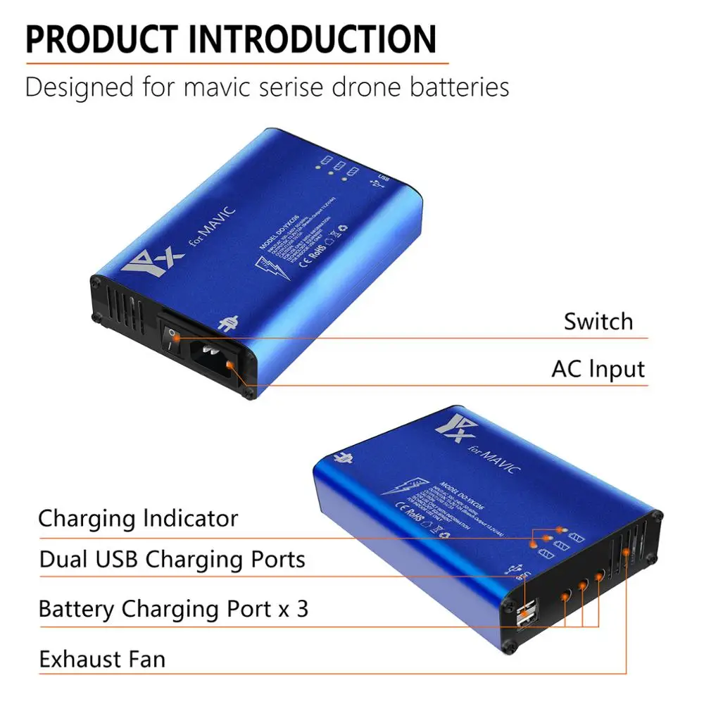 Lipo Battery Charger Drone Battery Charger FOR Mavic Pro Battery Charger Hub 5 in 1 Charging Hub For Mavic Pro Platinum Drone Battery Parallel Intelligent Rapid Charger