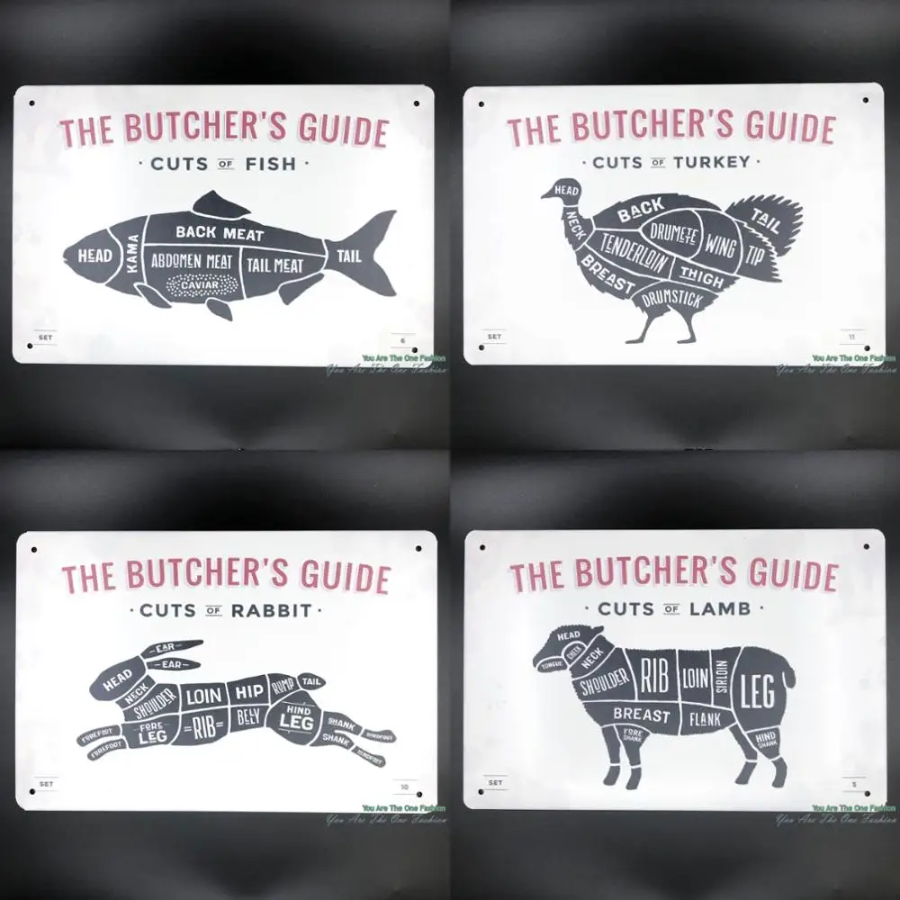Metal Tin Signs The BUTCHER'S GUIDE Cuts Of BEEF PIG DUCK Meat Shop Collection Sign Wall Decor Retro Plaque Painting Poster | Дом и сад