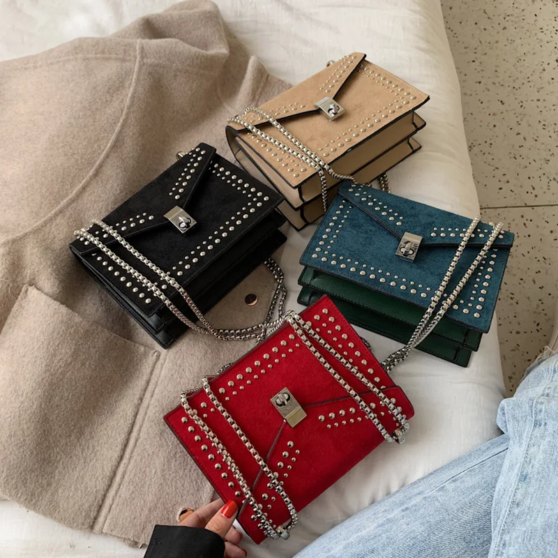  Scrub Leather Small Shoulder Messenger Bags For Women 2019 Chain Rivet Lock Crossbody Bag Female Tr - 4000224713719