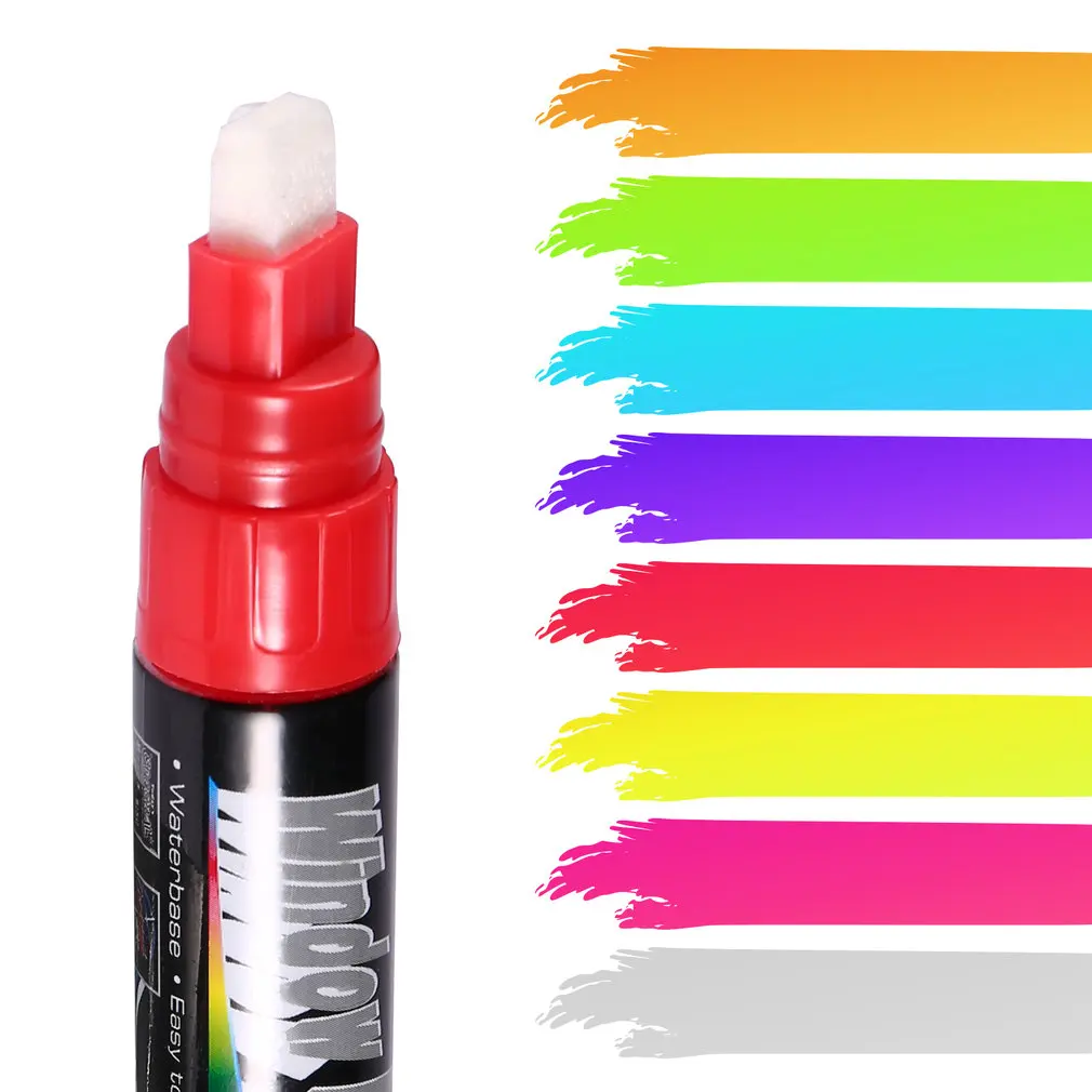 

8 Colors/box 6/8/10mm Highlighter Fluorescent Liquid Chalk Marker Pen for LED Writing Menu Board Glass Window Sign