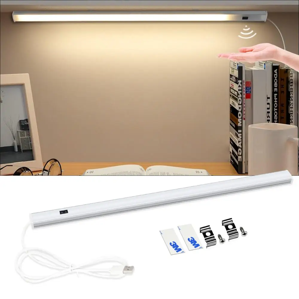 Lámpara escritorio portátil con Sensor de barrido manual, luz LED USB de 5V, lámpara de mesa de 30cm, 40cm, 50cm, luces de lectura para libros alimentadas por Banco de energía