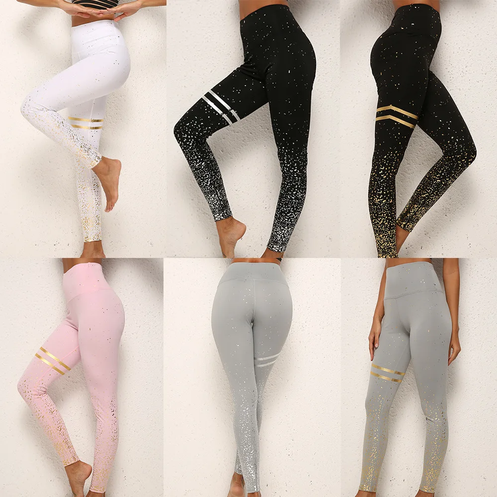 

Bronzing Print Leggings Women Fitness High Waist Elasticity Pink Leggings Sweatpants Slim Sexy Stamping Legging Pants