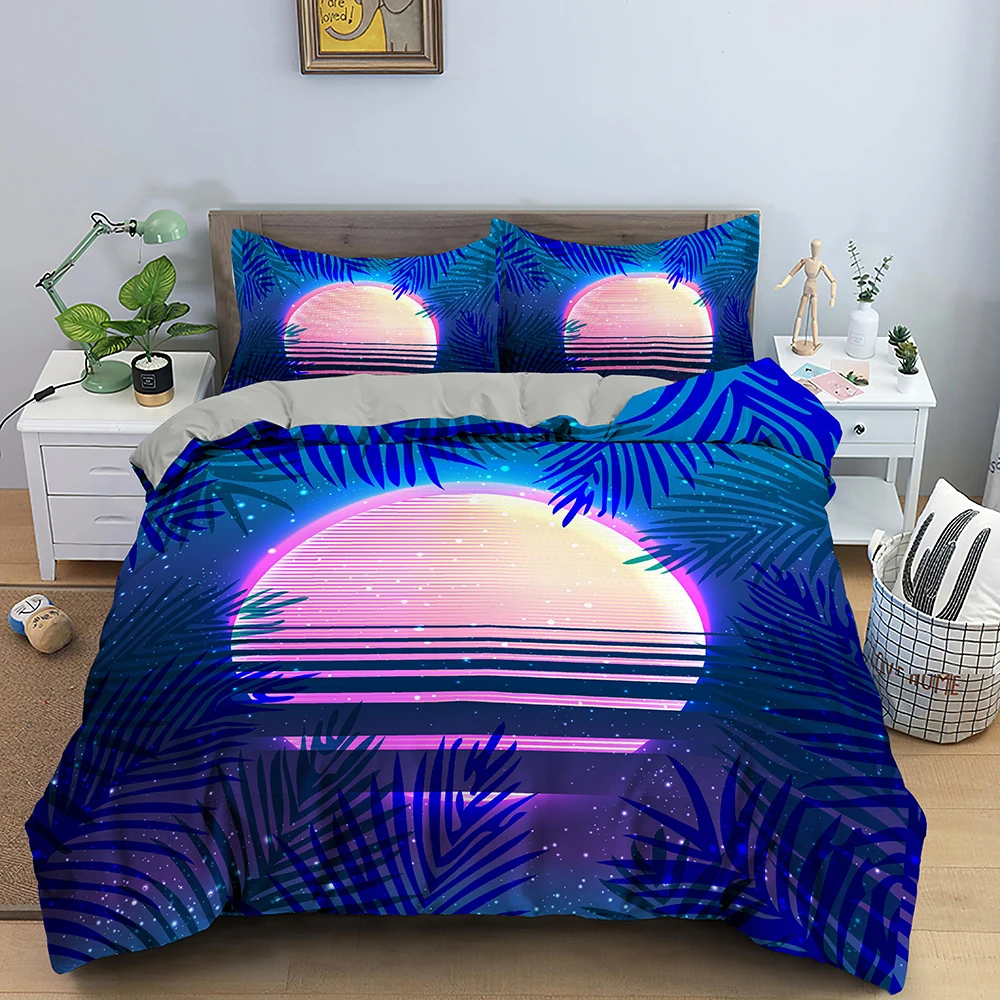 

Sunset Palm Moon Wolf Pattern Bedding Sets Duvet Cover Bed Linen Bedclothes Twin/Queen/King Size Bed Room For Kids Bedding