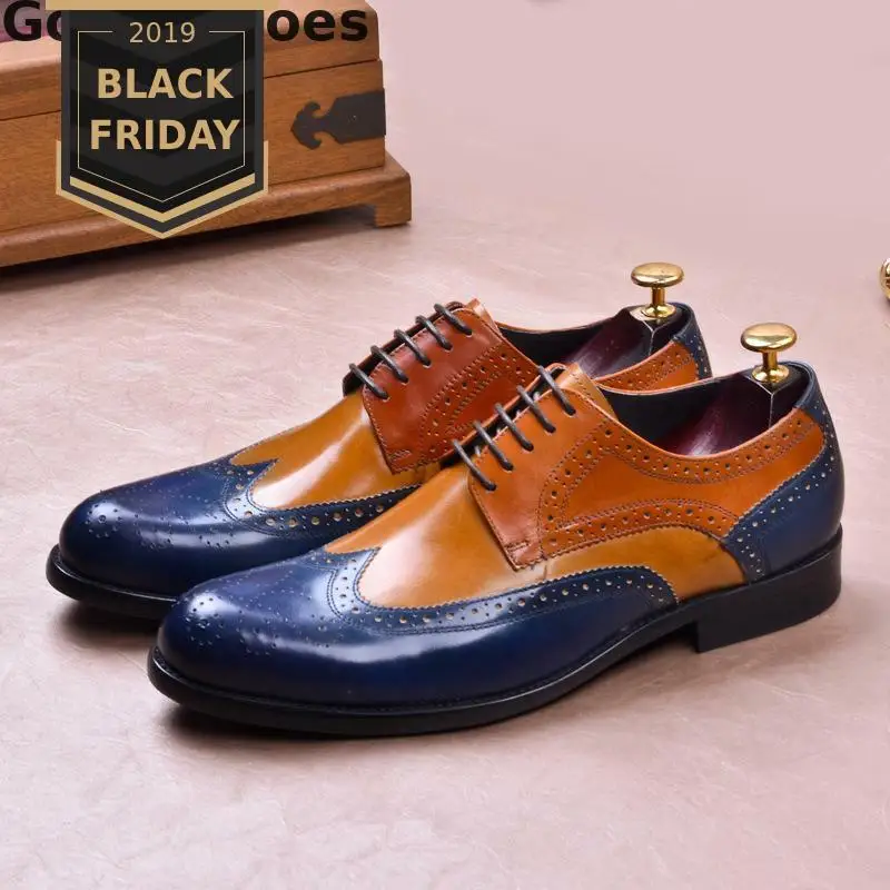 Разноцветная обувь с перфорацией типа «броги» мужская кожаная обувь из натуральной кожи с вырезами и заостренным носком Мужская офисная обувь для отдыха на шнуровке