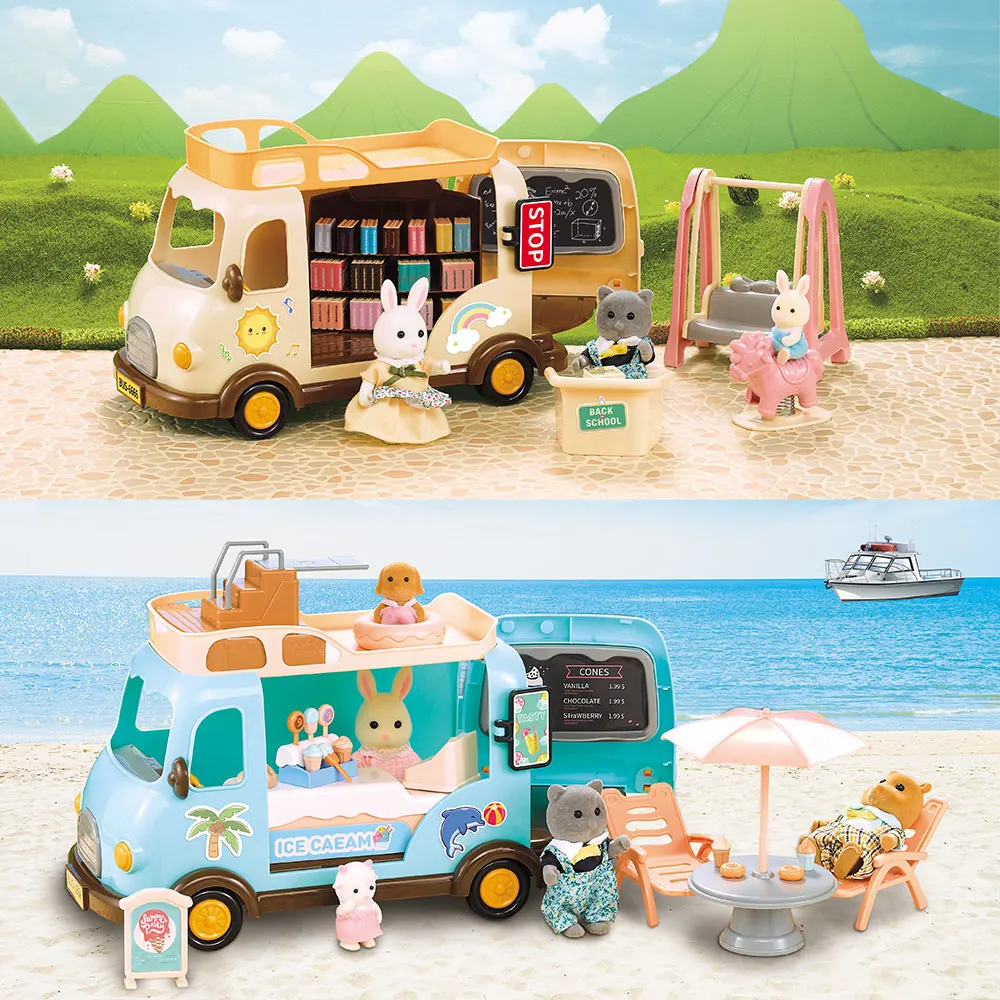 School Bus Miniatures For Dollhouse Accessories Forest Animal Furniture Dolls 1/12 Miniature Food Bookshelf Doll House Girl Toys 2