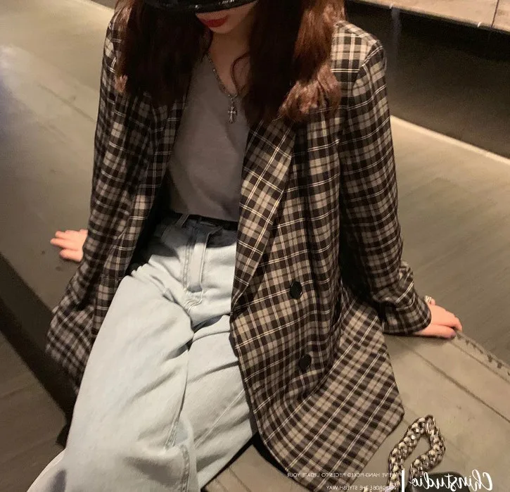 

Madame Chyan Online Celebrity British Style Plaid Suit Jacket Women's Spring And Autumn Wales Pattern Loose-Fit Casual Suit