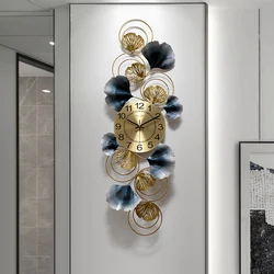 Living Room Wall Clock Quiet Light Luxury Wall Clock Creative Fashion Ginkgo Leaf Chinese Style Wall Hanging Accessories