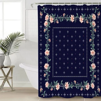 

Rose Line Cross Bathroom Shower Curtain Polyester Fabric With 12 Hooks Waterproof Fabric Shower Curtain