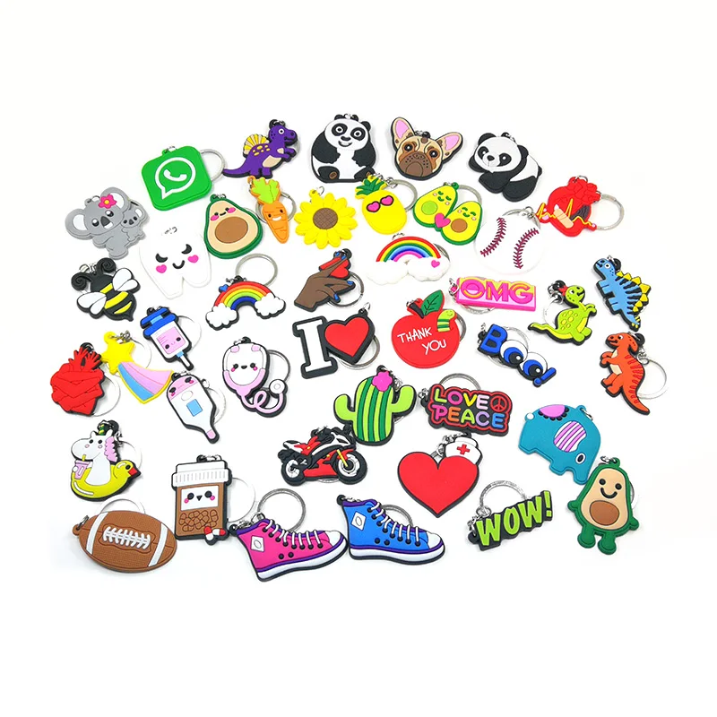 Random Mixed 100PCS PVC cute cartoon Key Chain fun Anime Key Ring fit women men car keys gift charms Keychain Fashion Trinket