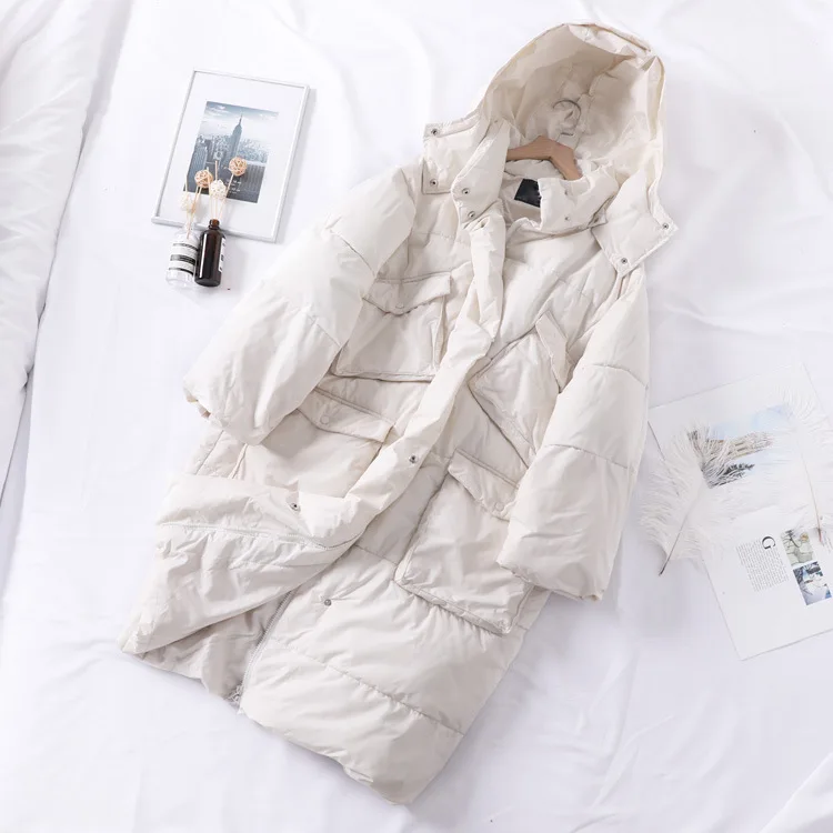 

One's Down Jacket Women's Long Thick Hooded Coat Loose Thin over-the-Knee Thick Long Entity
