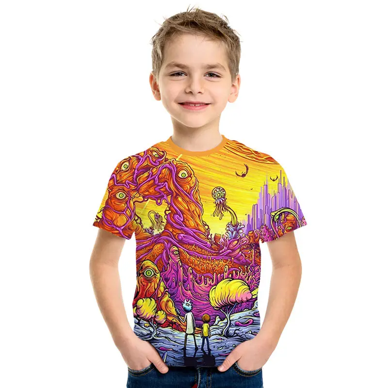 Рик Морти, коллекция года, Детская Повседневная футболка с объемным рисунком для мальчиков и девочек, шорты топы, одежда уличная одежда, Азиатский Размер, Детская футболка s, хип-хоп